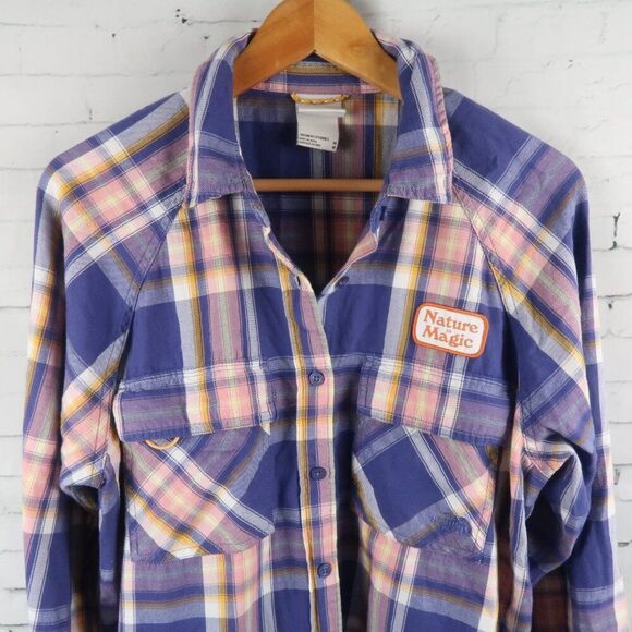 THE NORTH FACE BLUE/PURPLE PINK & YELLOW FLANNEL CAMP SHIRT SIZE MEDIUM - Picture 9 of 13